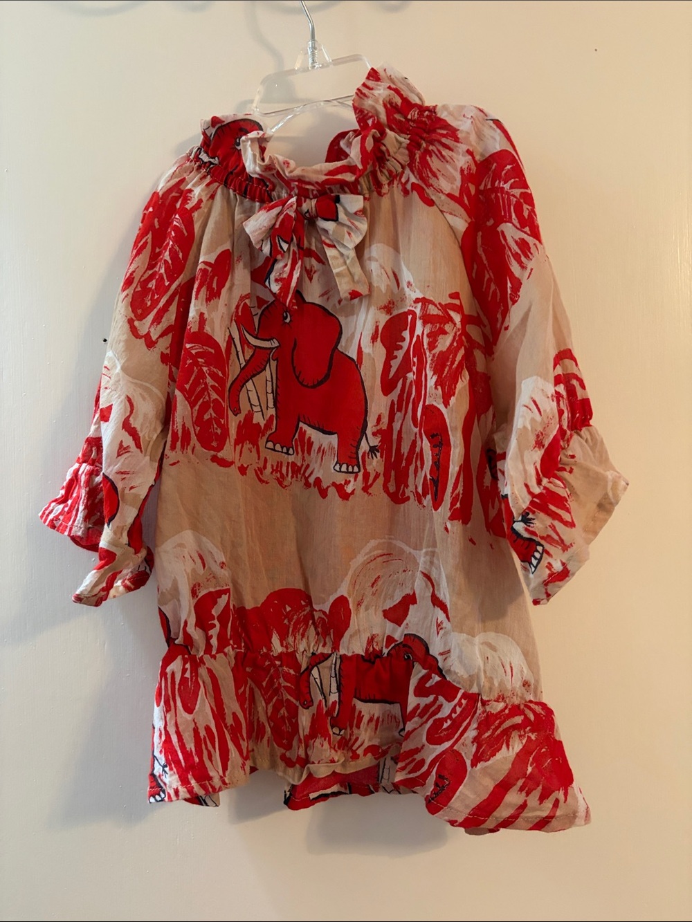 Mini Rodini Red Elephant Print Peasant Top